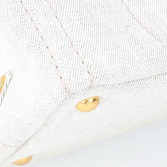 PRADA CANAPA Tote BIANCO Light Grey Leather Denim White Bag Shoulder Bag h - Picture 6 of 16